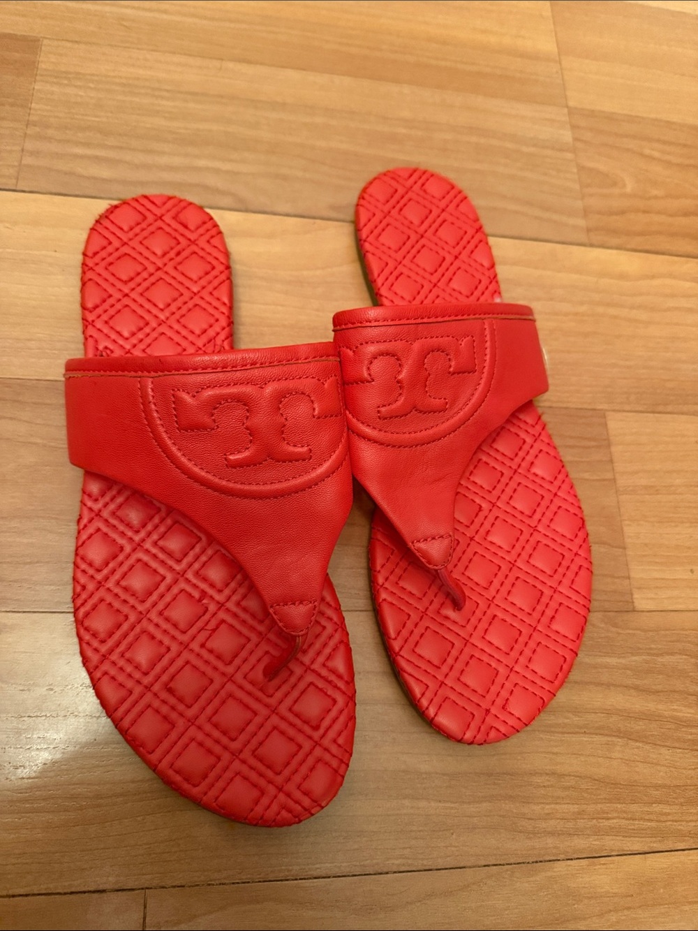 Tory Burch orange Quilted Logo Thong Sandals